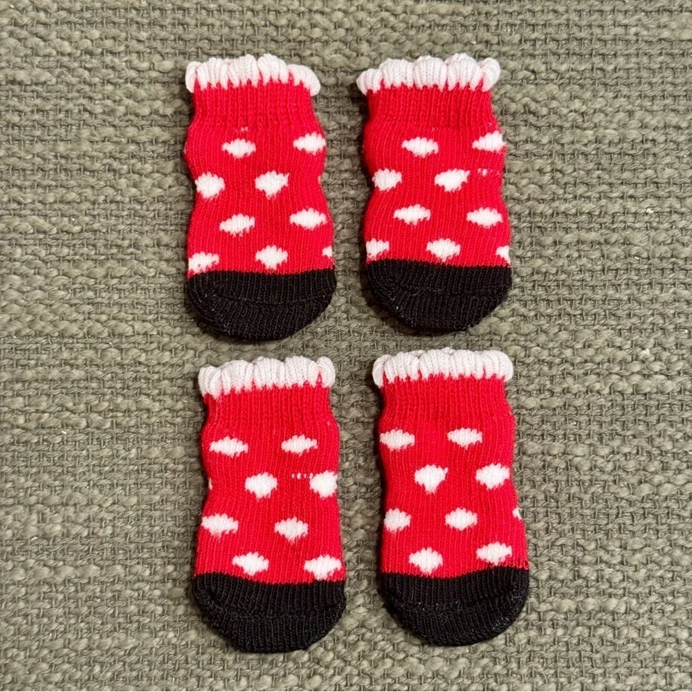 Red w/Spots Non-Slip Dog Socks